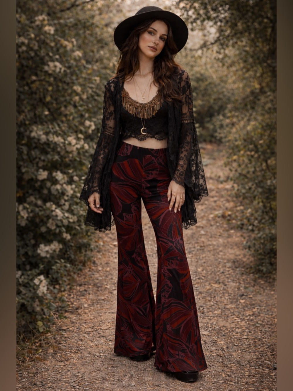 Free People Velvet Butterfly Print Flare Pants Boho Stevie Nicks Size 4 NWOT